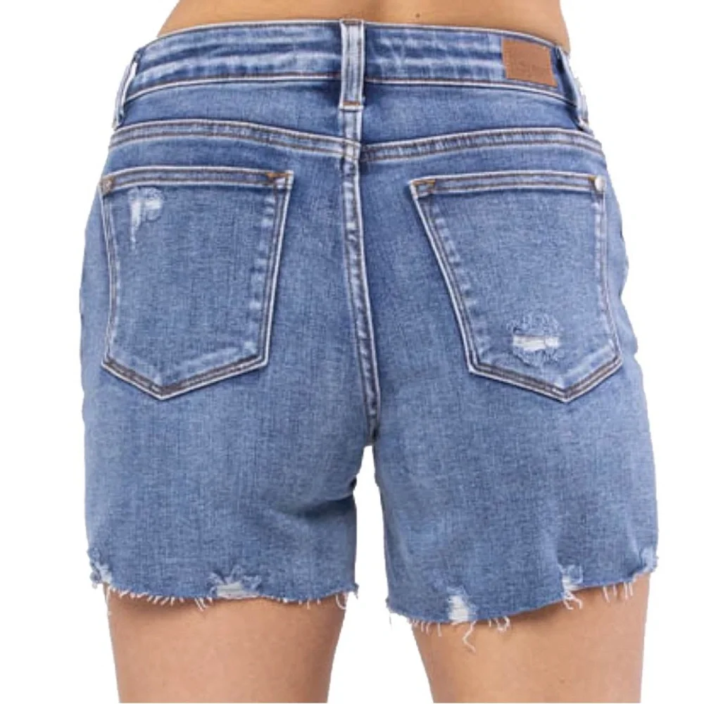 Judy Blue Distressed Eyelet Lace Patched Denim Jean‎ Plus Size Shorts